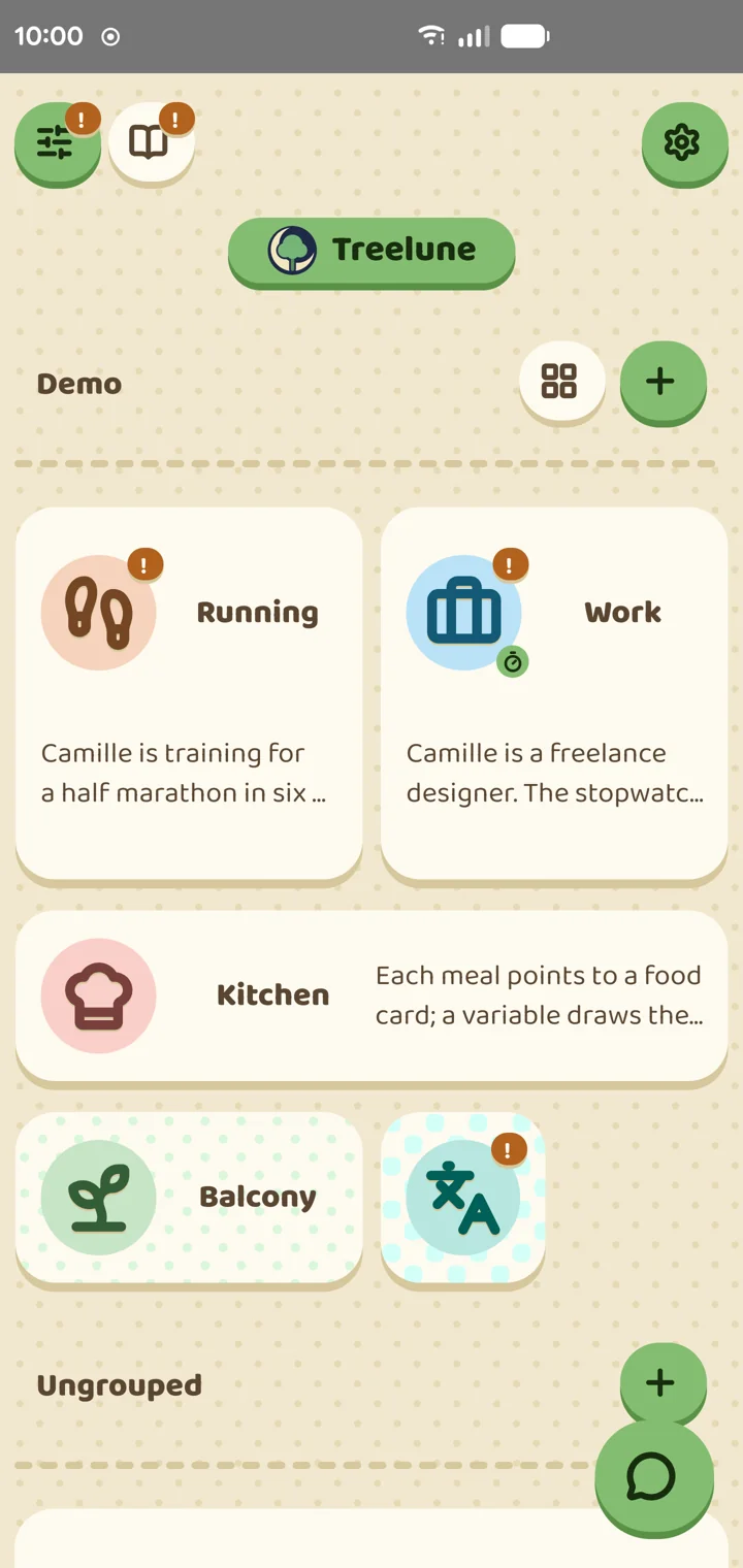 L'écran d'accueil de l'app dans le thème Cosy