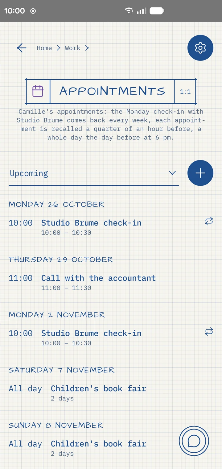 Un outil Agenda dans l'app