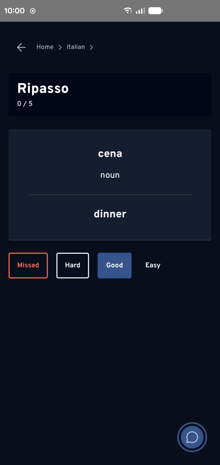 Un outil Flashcards dans l'app