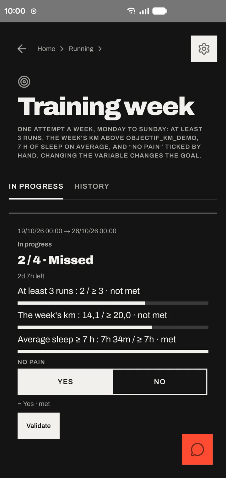 Un outil Objectif dans l'app