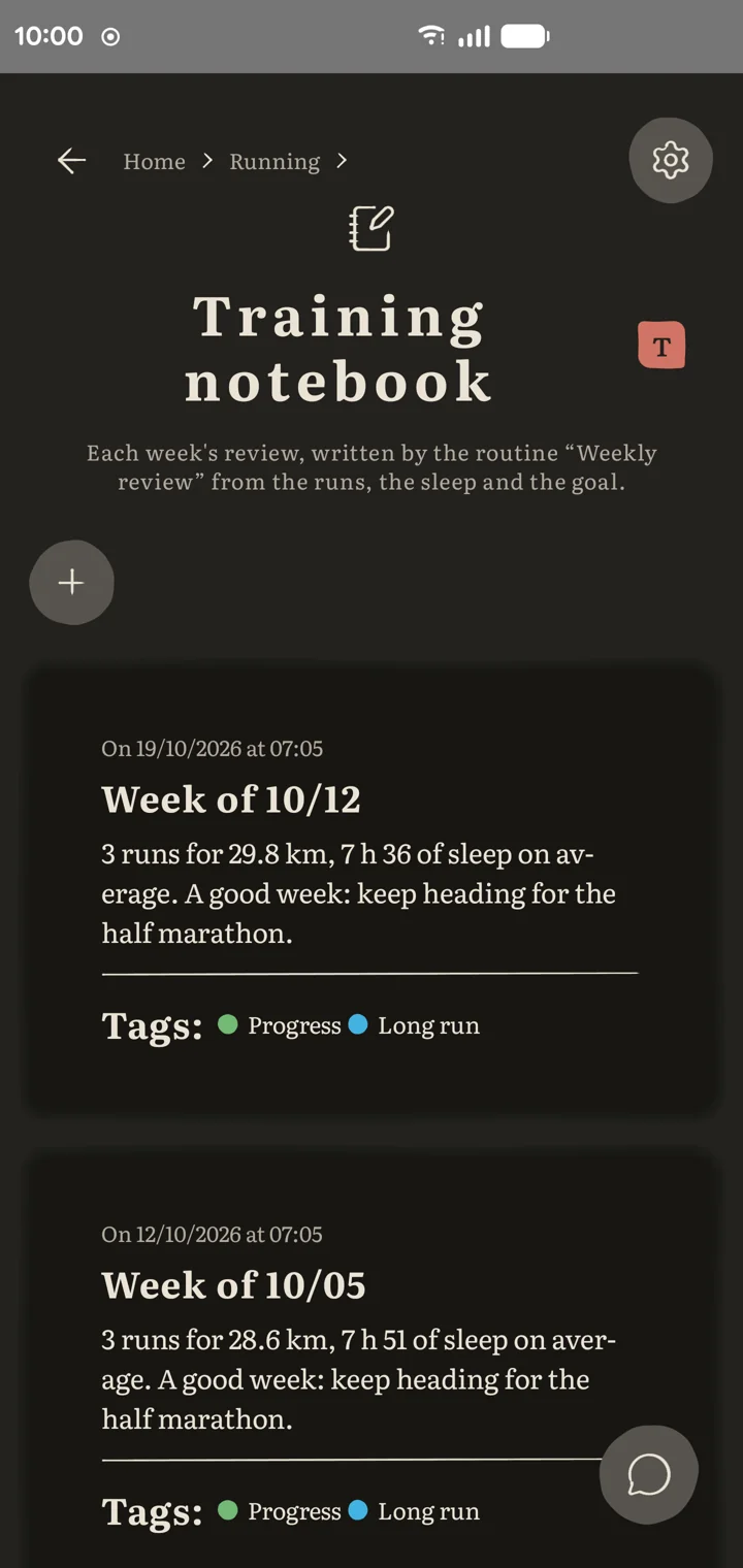 Un outil Journal dans l'app